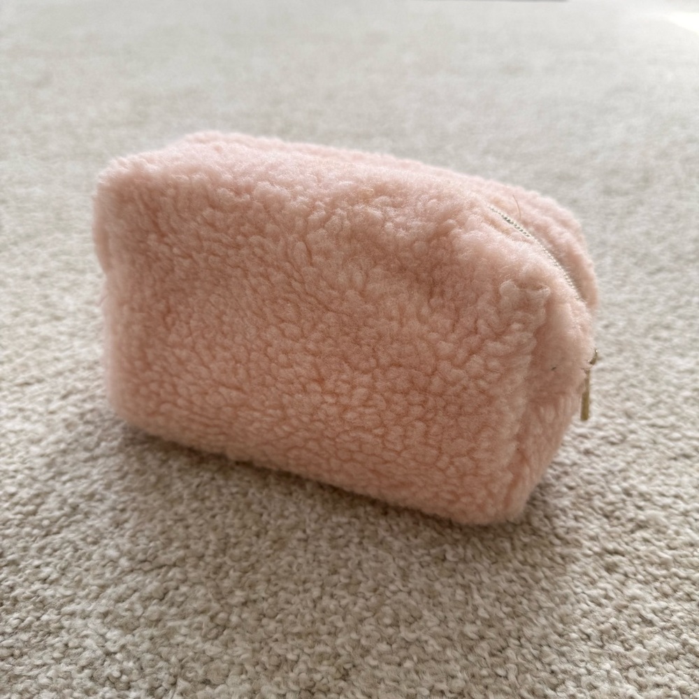 Pinch Provisions Plush Pink Sherpa Cosmetic Case with Sleep Mask